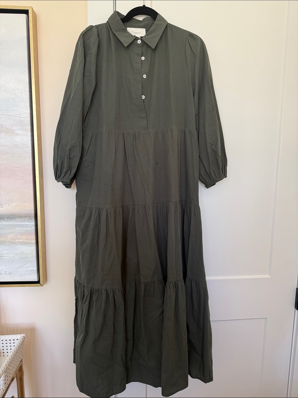 Pomander Place Tiered Midi Shirt Dress in Sedona Sage - Picture 6 of 8